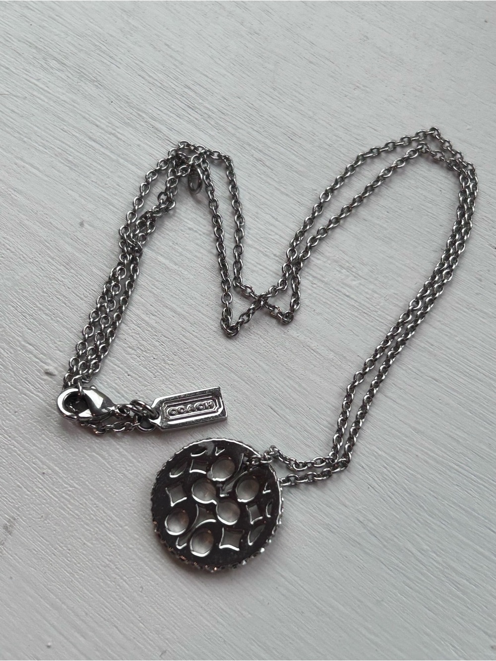 Coach Signature C Disc Pendant Necklace Pave Crystals - Picture 11 of 11